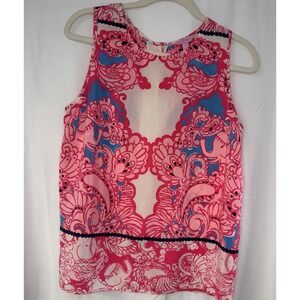 Lilly Pulitzer Iona Shell Top W Button Up Back Sz M Preppy Palm Beach